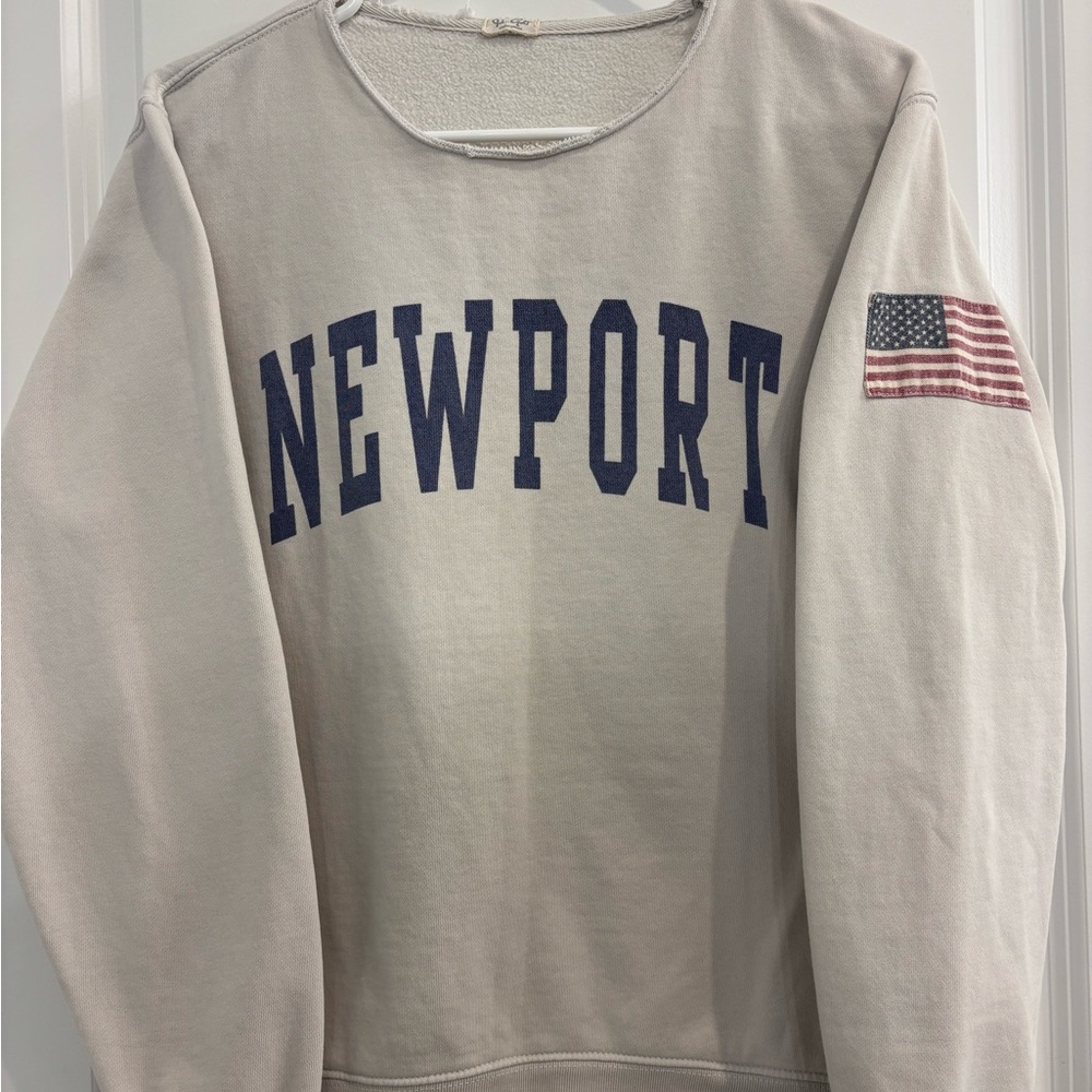 Pacsun “John Galt”  - Newport Cream Crewneck Sweater with Flag Accent